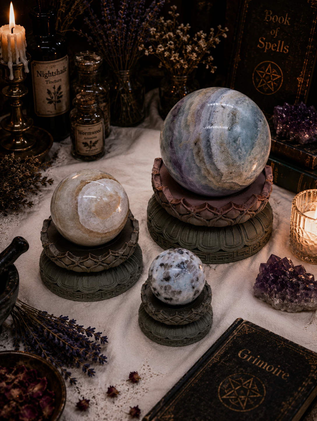 Decorative Crystal Sphere Holder Set of 3