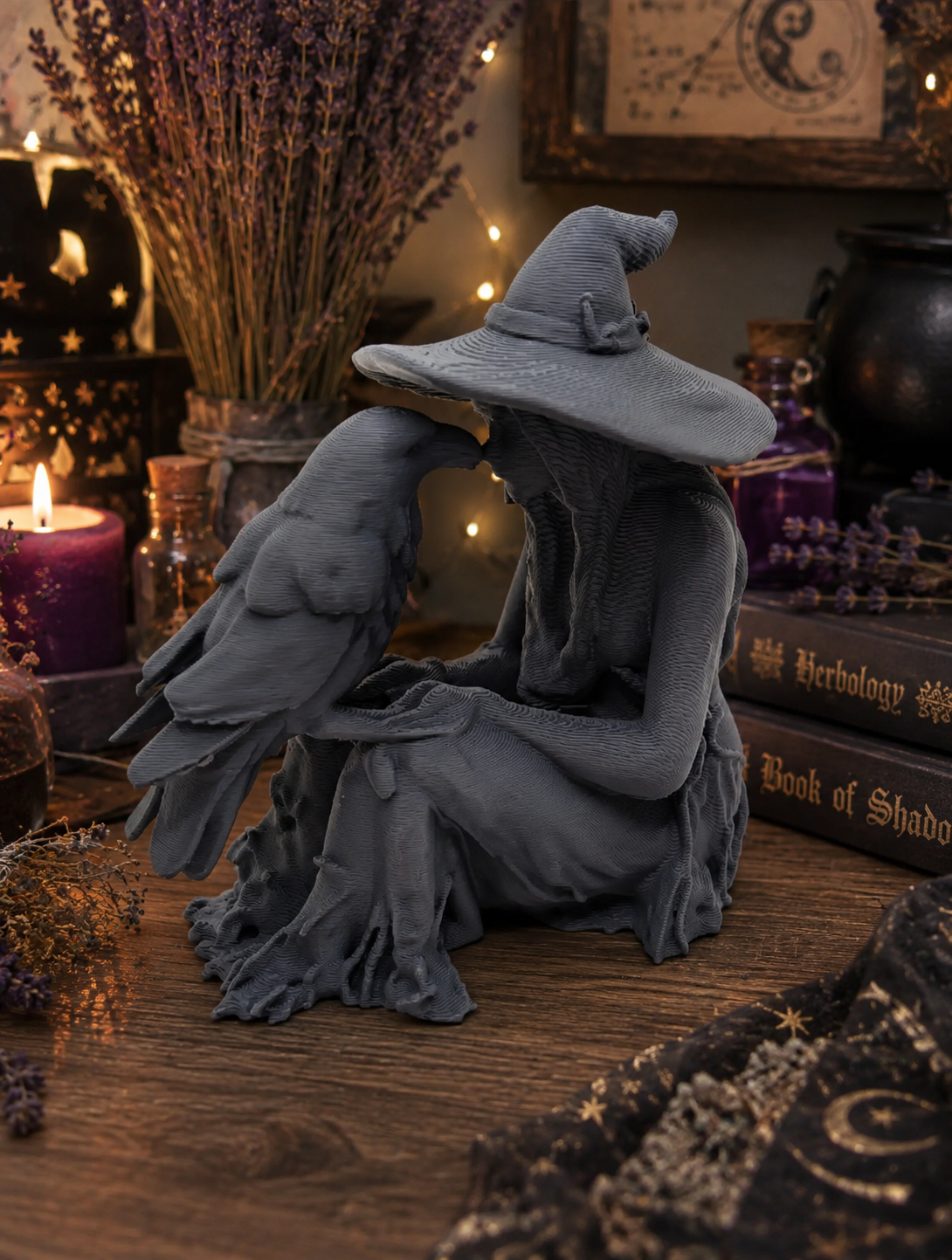 Witch & Raven Statue