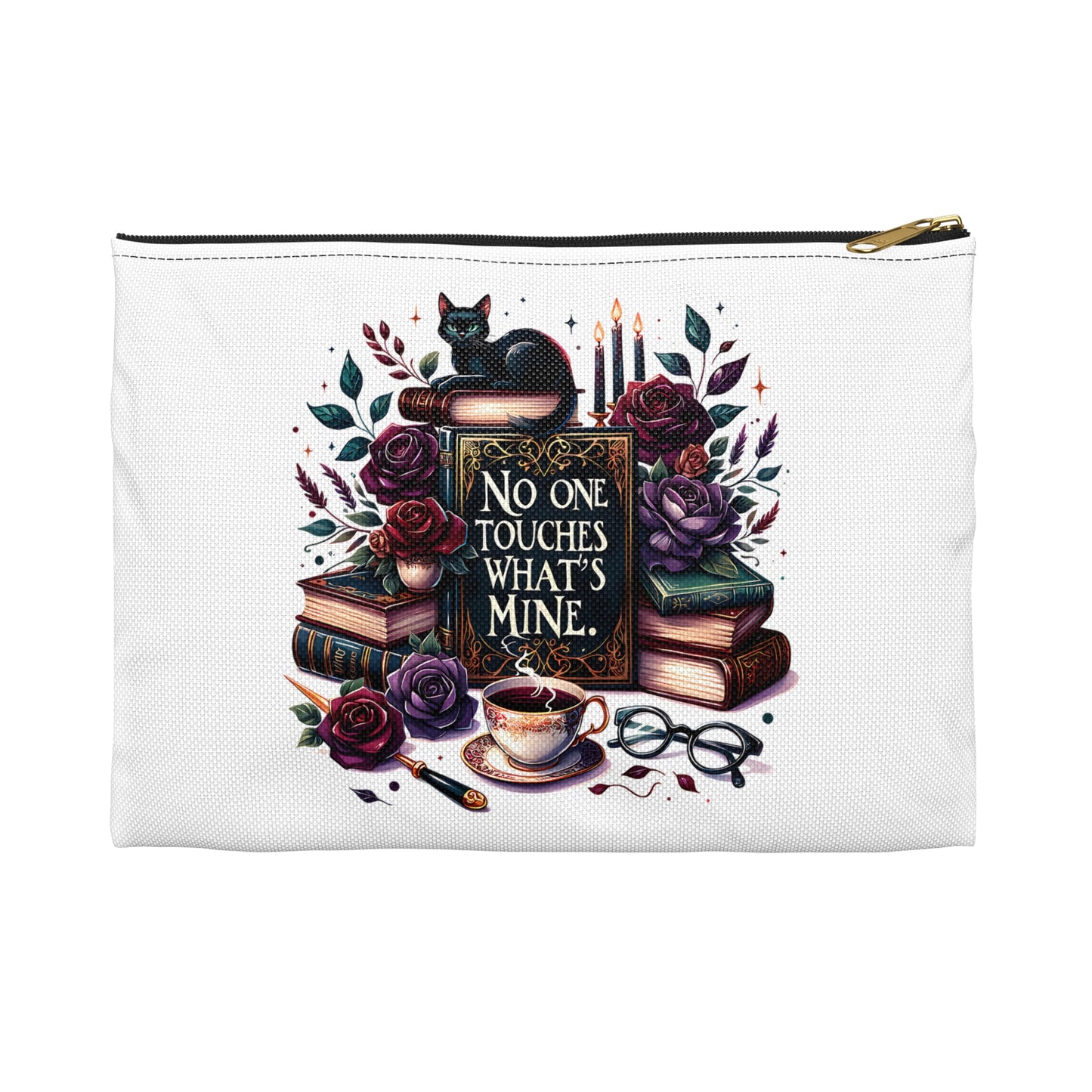 Literary Cat Accessory Pouch - Perfect for Book Lovers, Cat Enthusiasts, Gifts for Writers, Organizing Supplies, Travel Essentials