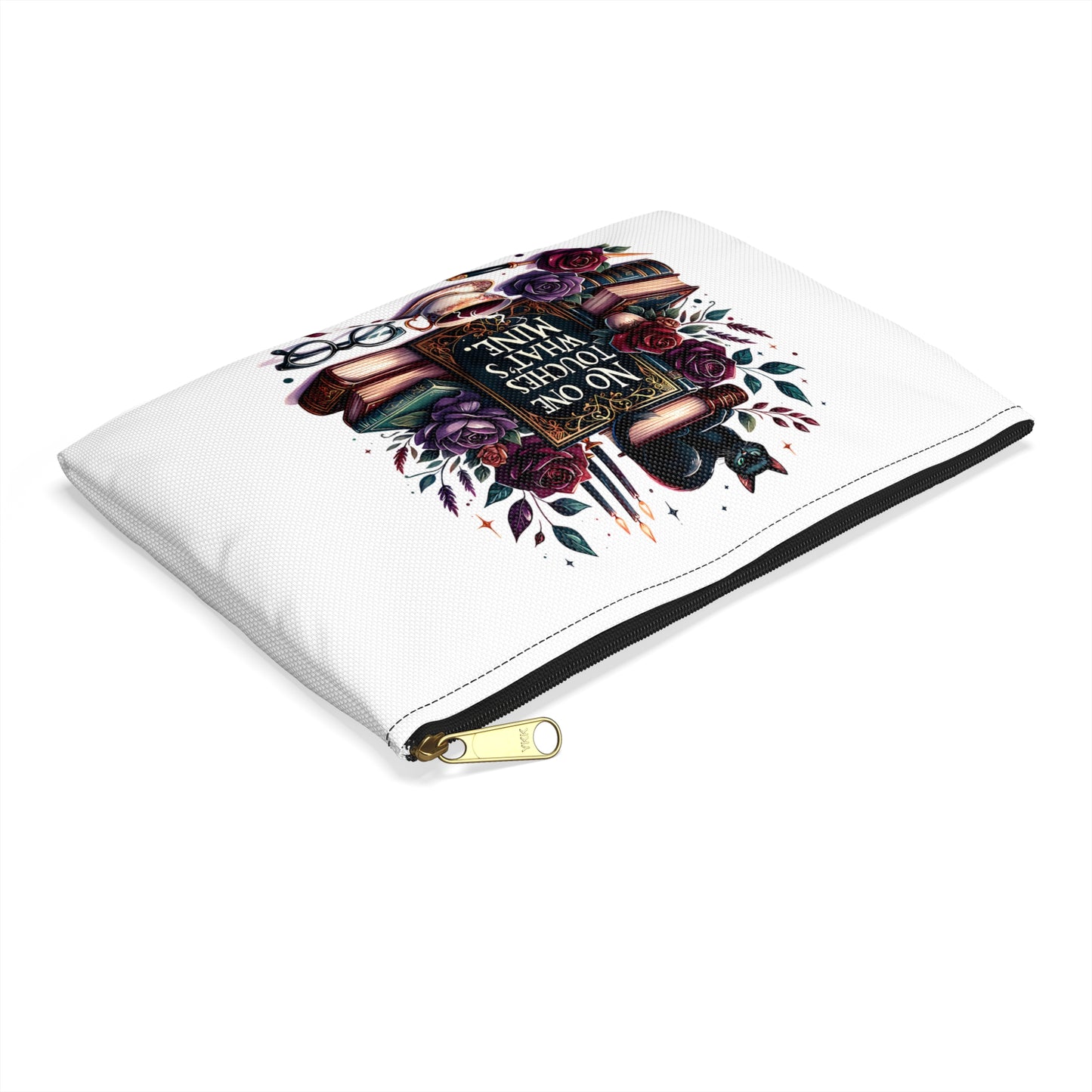 Literary Cat Accessory Pouch - Perfect for Book Lovers, Cat Enthusiasts, Gifts for Writers, Organizing Supplies, Travel Essentials