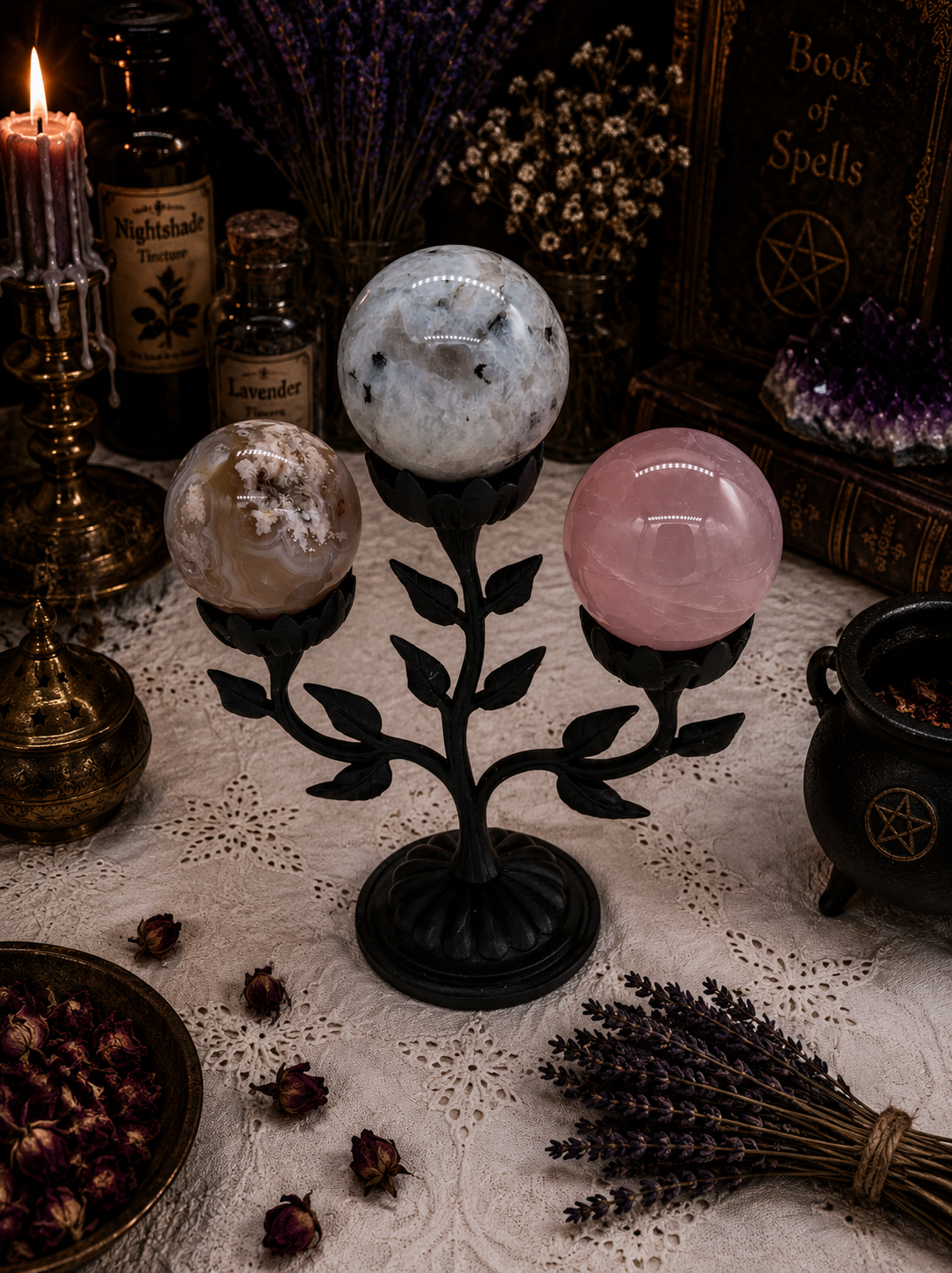 Triple Flower Crystal Sphere Holder