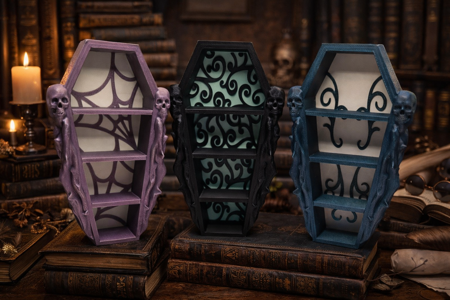 Coffin w/Curls Mini Book Shelves